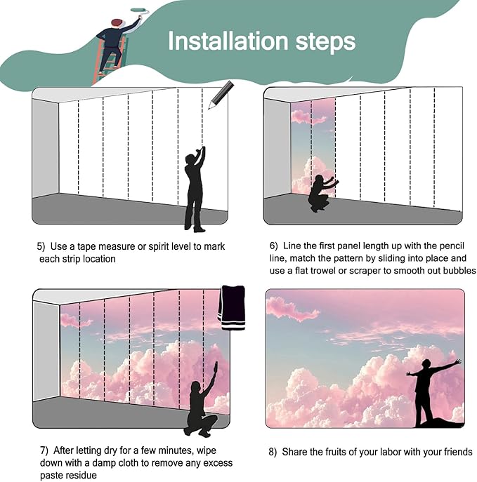 Children 3D Pink Cloud Wallpaper for Kid's Room (Not Peel and Stick)