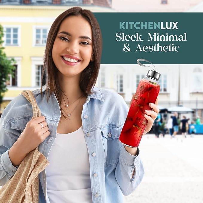 32 oz Glass Water Bottle Set of 4 - Reusable, Eco-Friendly, Airtight, Leak Proof Bottles for Travel