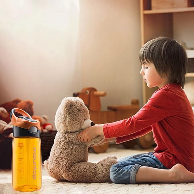 mountop Kids Water Bottle with Silicone Straw and Handle, Easy Use for Girls and Boys, BPA-free Water Bottle for Kids 14oz 400ml
