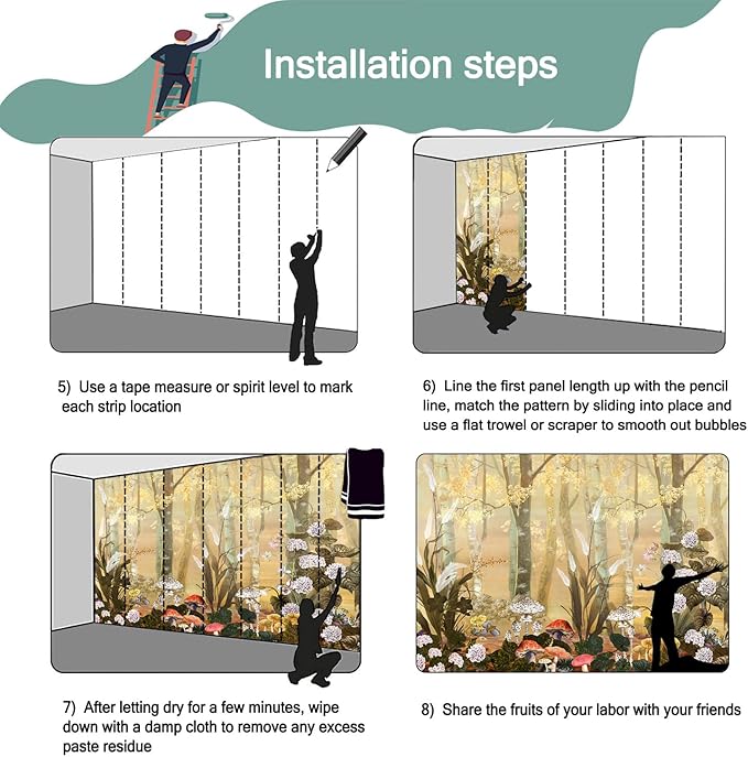 White and Gold Retro Mushroom Forest Mural Wallpaper Plant for Bedroom (Not Peel and Stick)