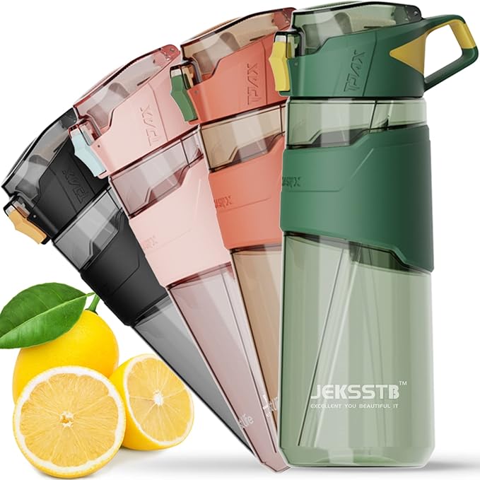 Sports Bottle - 22oz, Water Bottle with Straw, Leak Proof Flip Top Simple Modern Water Bottle, BPA Free Tritan Plastic Water Bottle. Suitable for Gym, Outdoor Travel Sports Enthusiast (Green)