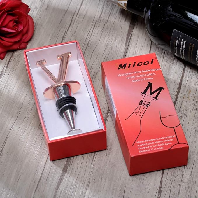 Miicol Wine Bottle Stopper, Prosecco Stopper, Rose Gold Wine Stopper, Personalised Champagne Stopper, Initial Wine Stopper, Funny Prosecco Gift, Wine Lovers Gift, Kitchen Decor, Letter V