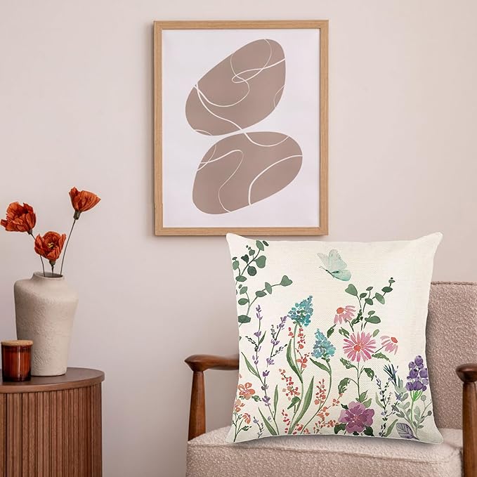 Spring Decorations for Home - Spring Pillow Covers 18x18, Outdoor Pillow Covers Spring Farmhouse Throw Pillow Cover Garden Linen Cushion Case for Home Decor