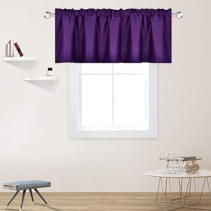 Purple Valance for Windows 72x18 Inch Solid Thermal Insulated Blackout Rod Pocket Kitchen Short Curtain Toppers Valance for Bathroom Living Room 1 Panel