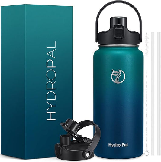 Half Gallon Insulated Water Bottle with 2-in-1 Lid (Chug Lid/Straw Lid), 40/64oz Double Walled Vacuum Stainless Steel Water Bottles, Water Jug with Straw