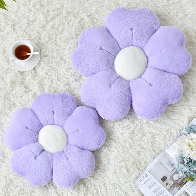 Flower Pillow, Flower Shaped Pillow Decorative Throw Pillows for Bed Couch, Cute Daisy Pillow Dorm Decor Floor Seating Cushion (Light Purple, 19.6 Inches)