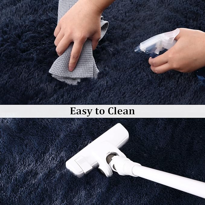 Large Modern Shag Rugs for Living Room, Fluffy Soft Area Rug Plush Carpet for Bedroom, Indoor Luxury Fuzzy Rug for Girls Kids Room Decor, Non Shedding Faux Fur Rugs, Navy Blue, 6' x 9'