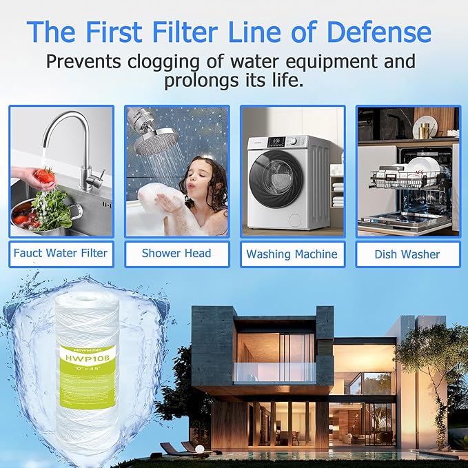5 Micron Whole House Water Filter Cartridge, String Wound Sediment Filters for Well Water, Replacement for 84637, WPX5BB97P, WP10BB97P, 355215-45 - 10" x 4.5" Cartridges - Pack of 4