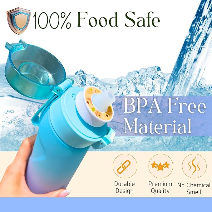 Air Water Bottle 650ml – Water Bottle With 5 Scented Pods, 0% Sugar BPA Free Cup with Bottle & Straw Brushes | Suitable for Outdoor | Sports | Gift Idea (New Gradient Blue/Purple + 5 Pods)