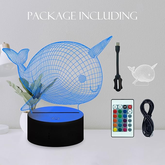 Whale LED Night Light 16 Color Change Touch Remote Control USB Charge Portable Lamp for Living Room Nursery Lamp Whale Animal lamp Decor