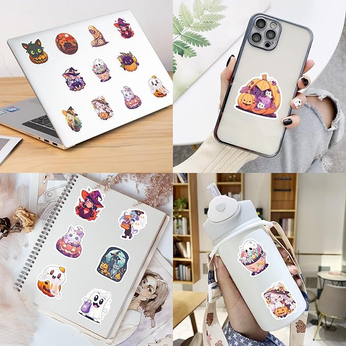 Halloween Stickers for Kids 100 Pcs, Lifany Non-Repeating Halloween Pumpkin Theme Stickers,Waterproof Pumpkin Witch Ghost Cute Stickers for Laptop Water Bottles Envelopes Gifts Tags Crafts Snowboard