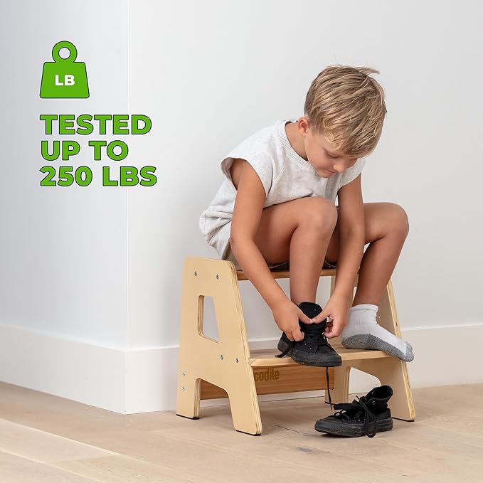 Wooden Step Stools for Kids - Sturdy, Non-Slip, Non-Tip Toddler Step Stool for Bathroom Sink for Your Little Girl or Boy - Varnished