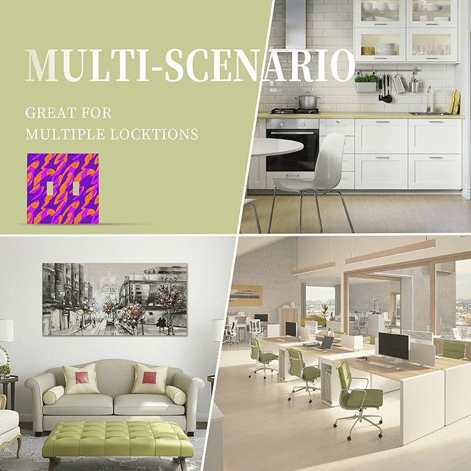 Neon Colors Colorful Double Toggle Light Switch Covers 2 Gang Wall Plate Dual Decorative Switchplate Electrical Faceplate for Bathroom Country Kitchen Bedroom Decor, 4.9" x 5"