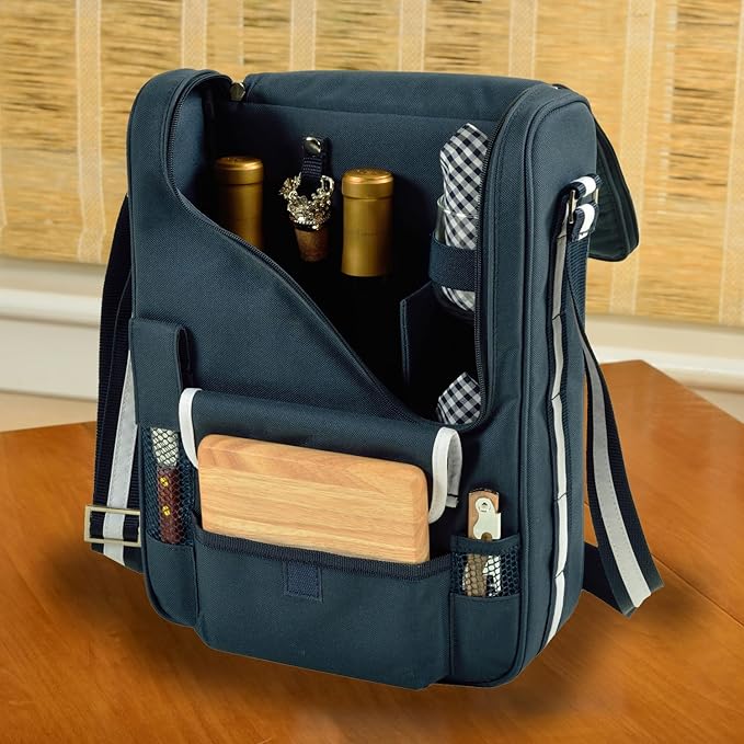 Georgia Tech Yellow Jackets Licensed Deluxe Wine Carrier with Wine Glasses and Accessories for Two Assembled & Quality Approved in The USA