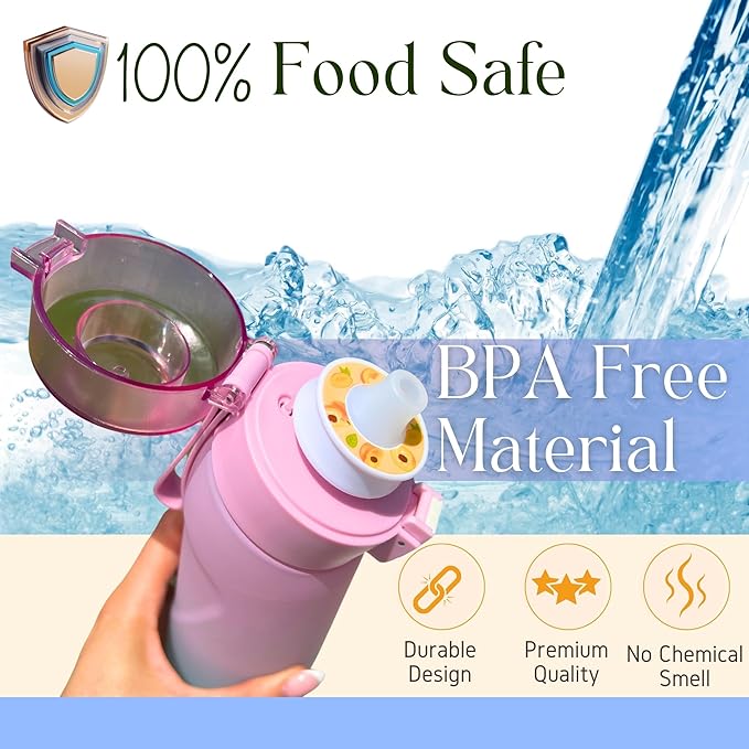 Air Water Bottle 650ml – Water Bottle With 5 Scented Pods, 0% Sugar BPA Free Cup with Bottle & Straw Brushes | Suitable for Outdoor | Sports | Gift Idea (New Gradient Pink/Blue + 5 Pods)
