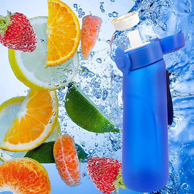 Air Water Bottle with Flavor Pods, 750ML Scent Water Cup with Flavor Pods Box,0% Sugar Fragrance Water Bottle Suitable for Outdoor Sports (Blue+8pods)