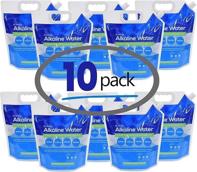 Bulk LOT - 5L / 1.3 Gallon Foldable Alkaline PH Water Bags - Collapsible Emergency Water Jug Container Bag, Freezable, BPA Free Plastic Water Carrier Tank, Outdoor Folding Water Bag Food Grade (10)