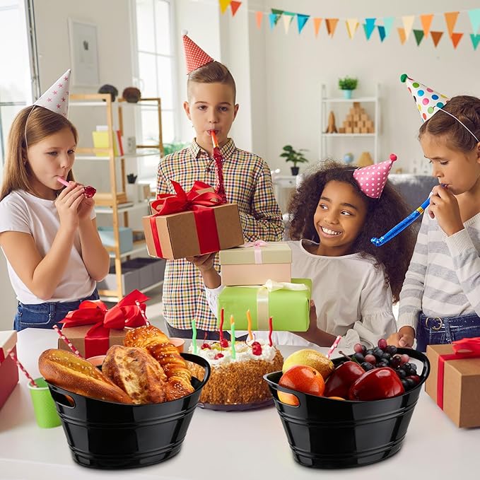 6 Pieces Ice Buckets Bulk, Plastic Ice Buckets with Handles, Oval Storage Tub, Large Capacity Ice Drink Bucket for Party Bar Wine Beer Champagne Beverage Bottle Cooler (Black,4.5 Liter)