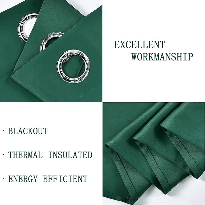 Green Valance for Kitchen Blackout Thermal Insulated 70X18 Inches Short Curtains Drapes Grommet Valance for Bedroom/Living Room 1 Panel