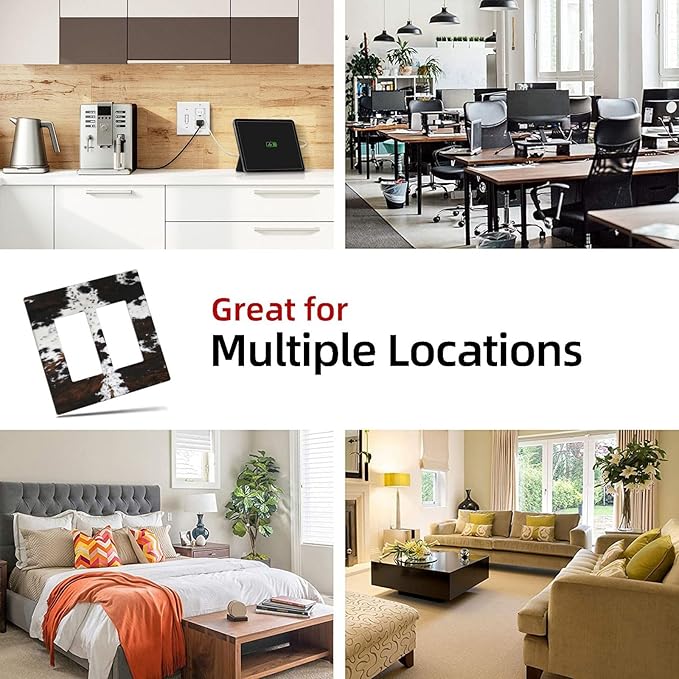 Western Farm Highland Cow Cowhide 2 Gang Rocker Decora Light Switch Cover Decorative Outlet Covers Wall Plate Electrical Faceplate Switchcovers GFCI for Farmhouse Bathroom Bedroom Living Room Decor