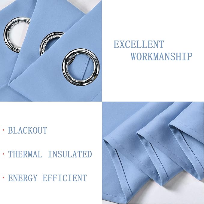 Sky Blue Valances for Windows 100X18 Inches Blackout Thermal Insulated Valance with Grommet Top for Kitchen Living Room Short Straight Drape Valance for Bedroom Kids Room 1 Panel