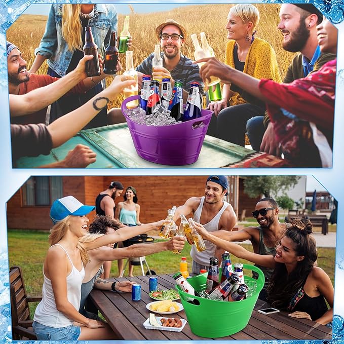 6 Pieces Ice Buckets Bulk, Plastic Ice Buckets with Handles, Oval Storage Tub, Large Capacity Ice Drink Bucket for Party Bar Wine Beer Champagne Beverage Bottle Cooler (Multicolor,18 Liter)