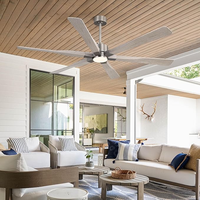 68 Inch Ceiling Fan with Lights and Remote Control, 6 Reversible ABS Blades, 6-Speed Noiseless DC Motor with 4.5" / 12" / 24" Downrods for Bedroom Dining Living Room, Antique Nickel and Gray