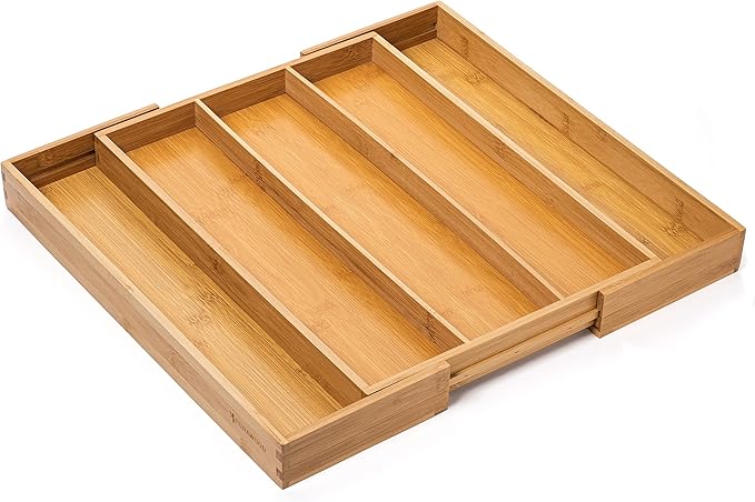 Purawood 2 PACK Large Premium Bamboo Silverware Organizer - Expandable Kitchen Drawer & Utensil Organizer, 17.5" x 19.75" Cutlery Tray with Drawer Dividers for Kitchen Flatware…