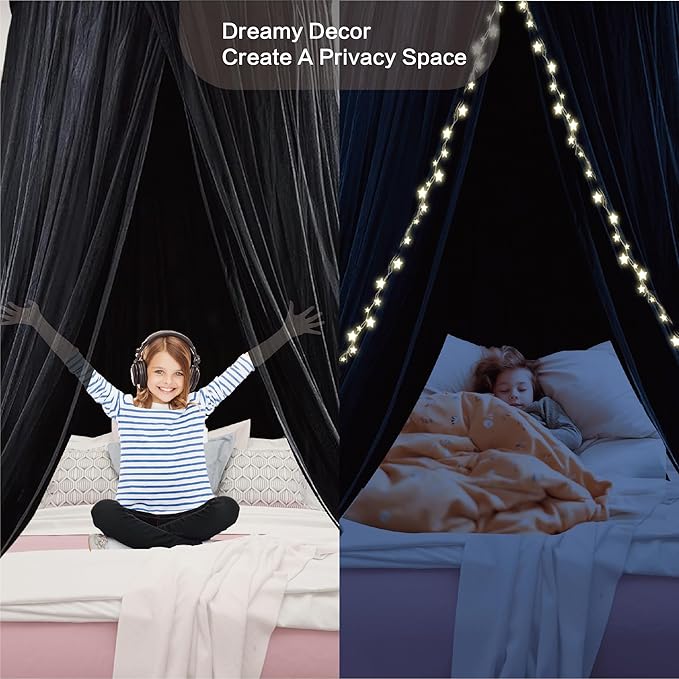 40"x 106" Bed Canopy for Girls & Adults, Double Layer Princess Round Dome Bed Curtain Canopy Drapes, Dreamy Mosquito Net Reading Nook, Bedroom Decoration (Black)