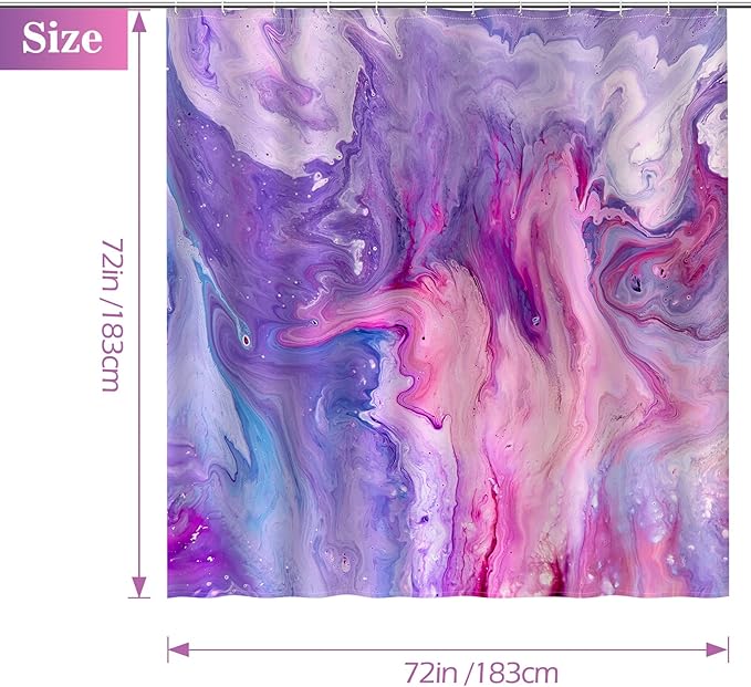 Aimego Purple Shower Curtain Pink and Purple Tie Dye Marble Shower Curtains Set with 12 Hooks for Bathroom Decor Accessories Bathtub Curtain, 72"x72"