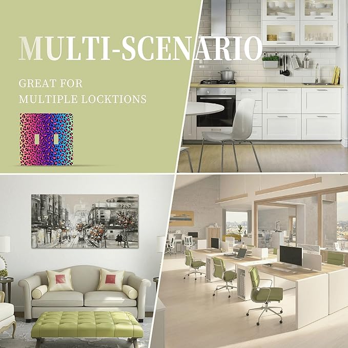 Colorful Leopard Double Toggle Light Switch Covers 2 Gang Wall Plate Dual Decorative Switchplate Electrical Faceplate for Bathroom Country Kitchen Bedroom Decor, 4.9" x 5"