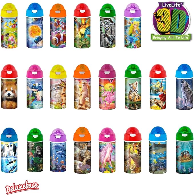 Drinking Bottle - Parrot Pandemonia from Deluxebase. 3D Lenticular Parrot Water Bottle with Straw. 600ml kids drinks bottle with original artwork from renowned artist, David Penfound