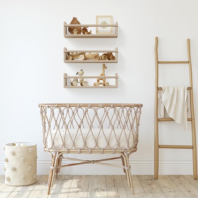 Decorative Nursery Bookshelves for Kids - Set of 3 Easy to Install Floating Shelves for Wall Mount - Beautiful Hanging Organizer Furniture for Your Baby Boy or Girl's Bedroom and Play Room Decor