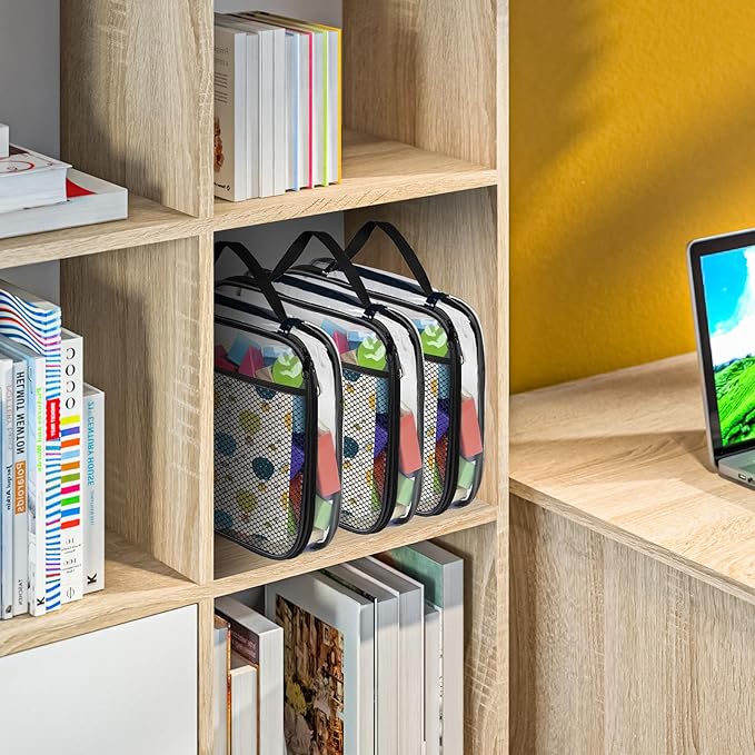 4 Packs PVC Toy Zippered Blocks, Travel Storage Case Bags for Organizing, Waterproof Toy Storage Bags with Mesh Pockets for Building Blocks, Puzzles, Clays,Toy Cars 13.3"Lx3" Wx10.4" H (Black).