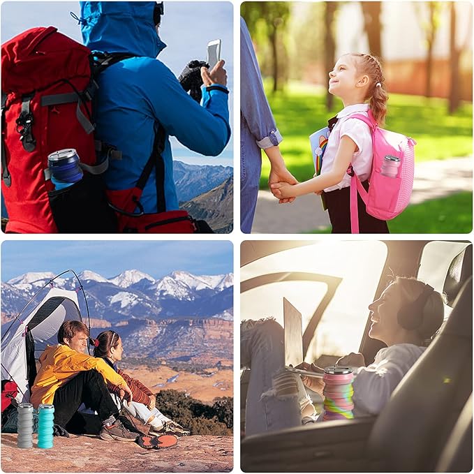 BeHeSo Collapsible Water Bottles with Silicone Brush - Straw Silicone Foldable Water Bottle Reusable Camping Cup Leak Proof Portable Travel Sport Water Bottle-500ml/17oz (Grey)