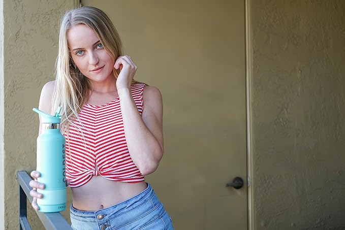 Coldest Sports Water Bottle with Straw Lid Vacuum Insulated Stainless Steel Metal Thermos Bottles Reusable Leak Proof Flask for Sports Gym (18 oz, Saturn's Moon Purple Glitter)