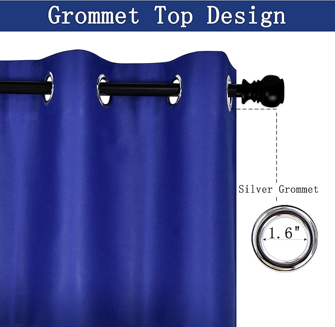 Royal Blue Valances for Bedroom Solid Blackout Thermal Insulated Cobalt Blue Valances for Windows for Living Room Kitchen Loft Grommet Top 1 Panel