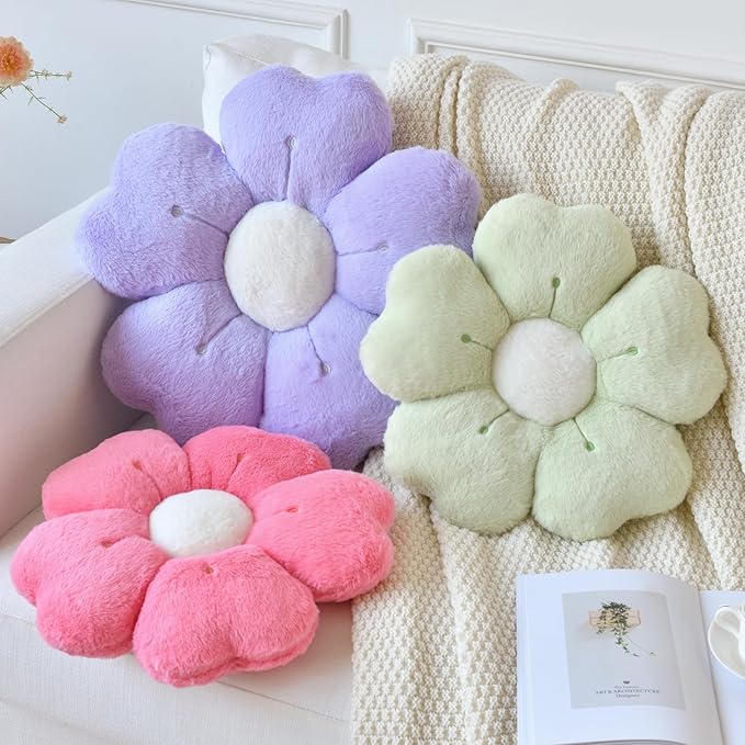 Flower Pillow, Flower Shaped Pillow Decorative Throw Pillows for Bed Couch, Cute Daisy Pillow Dorm Decor Floor Seating Cushion (Light Purple, 19.6 Inches)