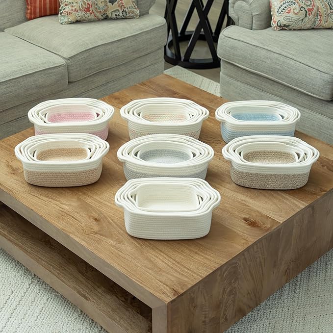 OrganiHaus Set of 5 White Rectangle Bathroom Storage Baskets for Organizing, Small Woven Baskets for Storage Baskets for Bathroom, Nursery Storage Basket for Baby Nursery Organization, Cute Bins