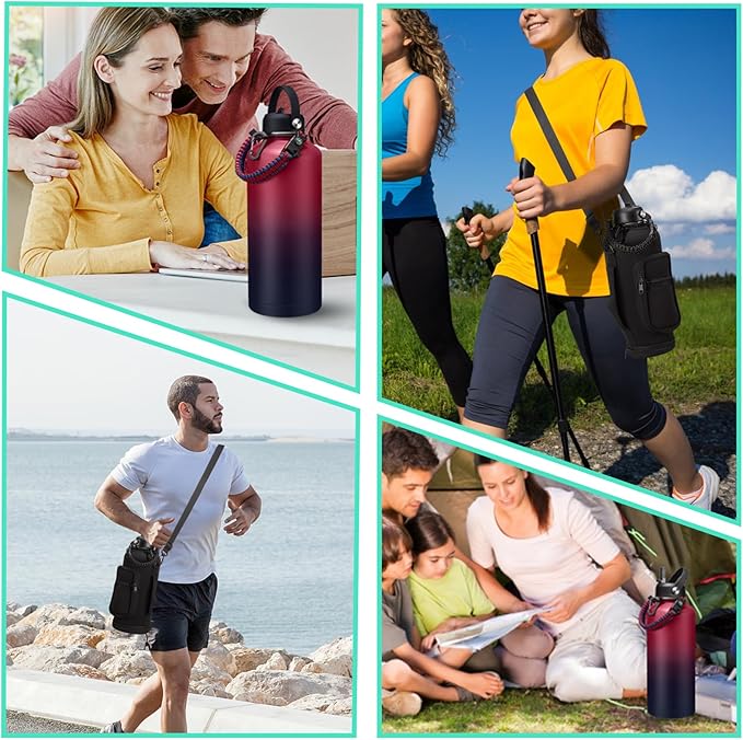 87 oz Insulated Water Bottle with Straw - Stainless Steel Sports Water Bottle, Double Wall Thermo Mug, Leak-Proof, 48h Cold-24h Hot, BPA Free, Rose Purple Gradient, Outdoor Activities