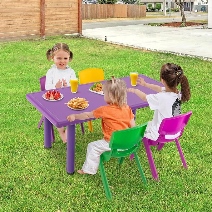 24" L x 24" W Kids Table and 4 Chairs Set, 1-8 Year Old Toddler Activity Craft Table for Toddlers Home, Nursery, Classrooms - Green Blue
