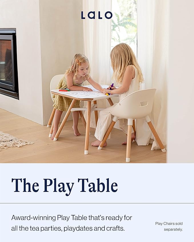 Lalo The Play Table, Wooden Preschool Table and Kids Activities Table with Easy to Clean Surface - Quick & Easy Set Up - Safe and Secure, 23 ⅝ x 23 ⅝ x 19 ⅛ in - Natural