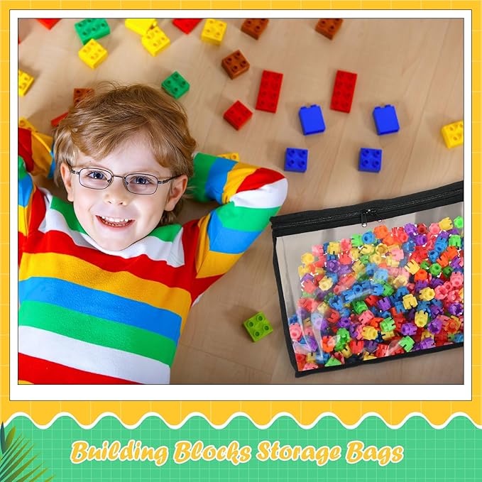 3 Pcs Toy Storage Bags with Zipper, Large Clear PVC Organizing Bags, Waterproof Toy Bags for Building Blocks, Board Games and Beach Toys Storage (Black)