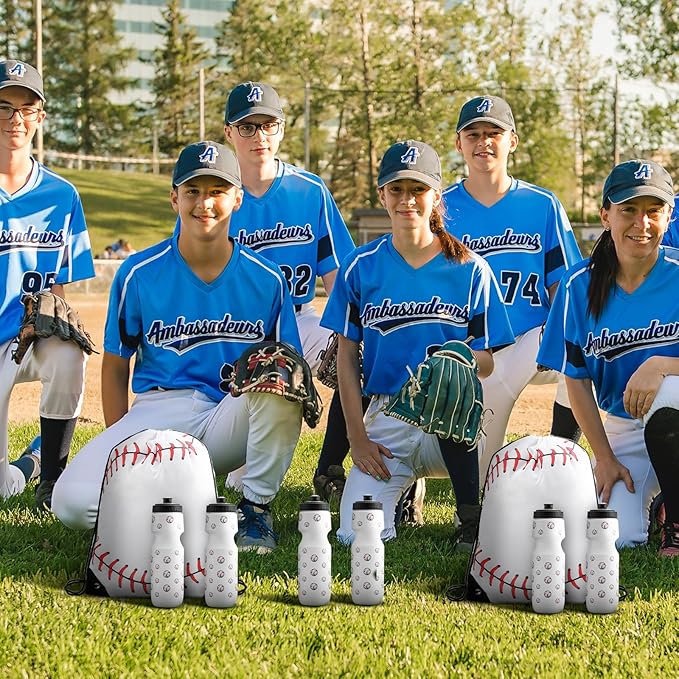 2 Pcs Baseball Party Favors Sports Drawstring Bag 24 oz Baseball Reusable Water Bottles Sports Water Bottle for Sporting Cycling Working Traveling Gym Outdoor