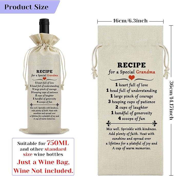 Grandma Gifts from Grandchildren Grandma Birthday Gift Nana Wine Bag Decorations Wine Bottle Bag Mothers Day Christmas Thanksgiving Gift for Nana Grandma Grandmother Gifts from Granddaughter Grandson