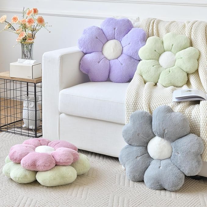 Flower Pillow, Flower Shaped Pillow Decorative Throw Pillows for Bed Couch, Cute Daisy Pillow Dorm Decor Floor Seating Cushion (Light Purple, 19.6 Inches)