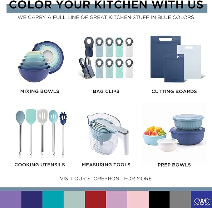 COOK WITH COLOR Bamboo Kitchen Utensil Set with Drawer Organizer | Cooking Tools and Storage Caddy, Blue, 18 Piece Gadget Set