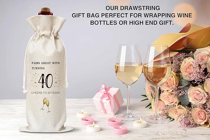 40th Birthday Wine Gift Bag, Cotton Burlap Wine Bags, 1984 Wine Bottle Cover Bag Birthday Gifts for Women, Men, Friends, Co-workers, Teachers, Mom, Dad, Antie, Uncle(06)
