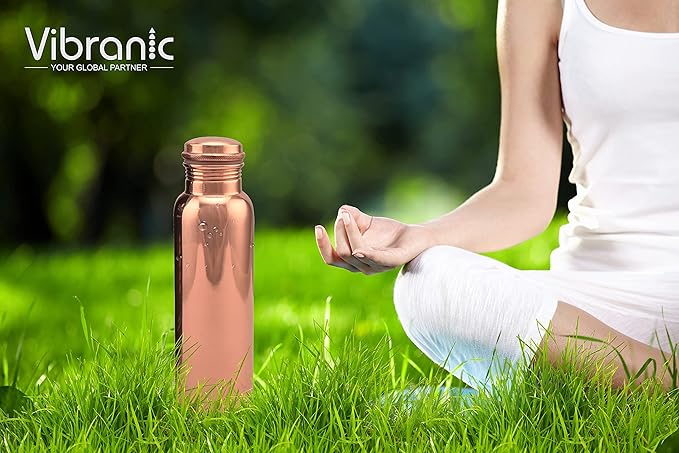 Aquatic Copper Water Bottle 34oz - Leak Proof - Ayurvedic Copper Bottle -Perfect Ayurvedic Copper Vessel for Sports, Fitness, Yoga - Natural Health Benefits - Plain - Made in India