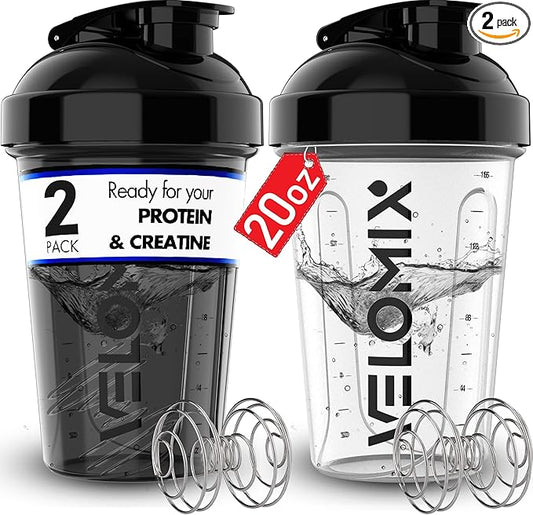 -2 Pack- 20 oz Protein Shaker Bottles for Protein Mixes - 2x Wire Whisk | Leak Proof Shaker Cups for Protein Shakes and Pre Workout | Protein Shaker Bottle Pack | Protein Mixer Cup